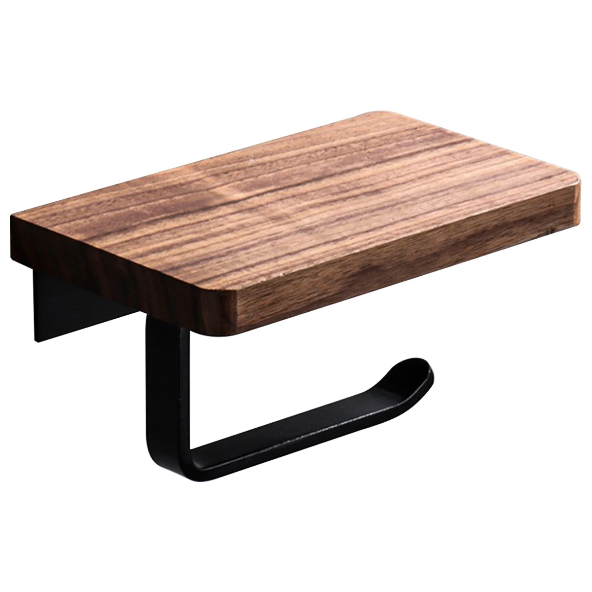 Porta Carta Igienica Con Ripiano In Legno Noce – Supporto Per Rotolo Con Superficie Scanalata, Design Salvaspazio