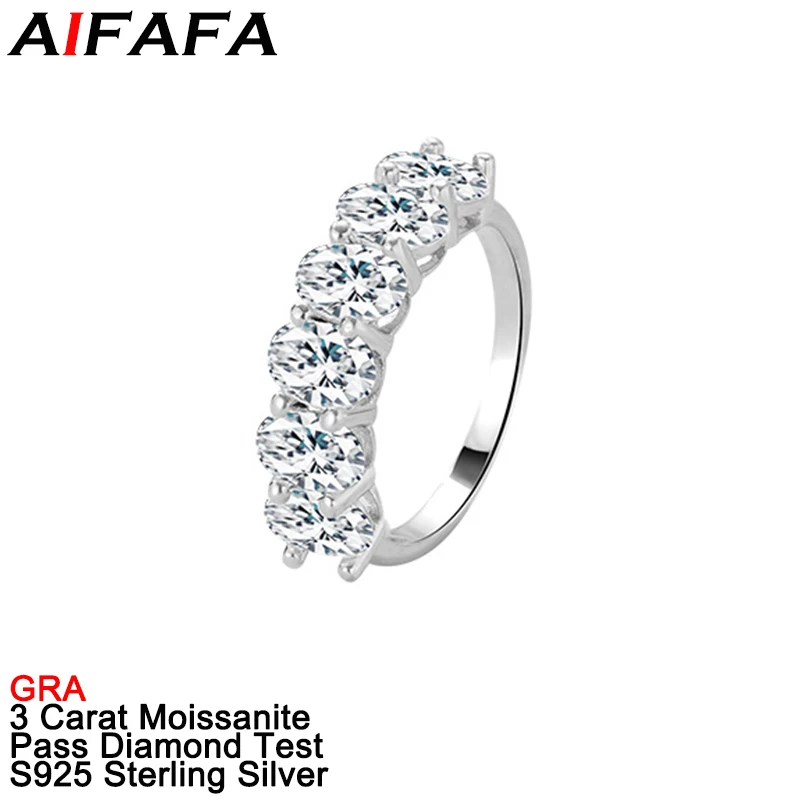 

AIFAFA 3 Carat Full Moissanite Rings for Women S925 Silver 6pcs Moissanita Oval Lab Grown Diamond Gemstone Row Ring Fine Jewelry