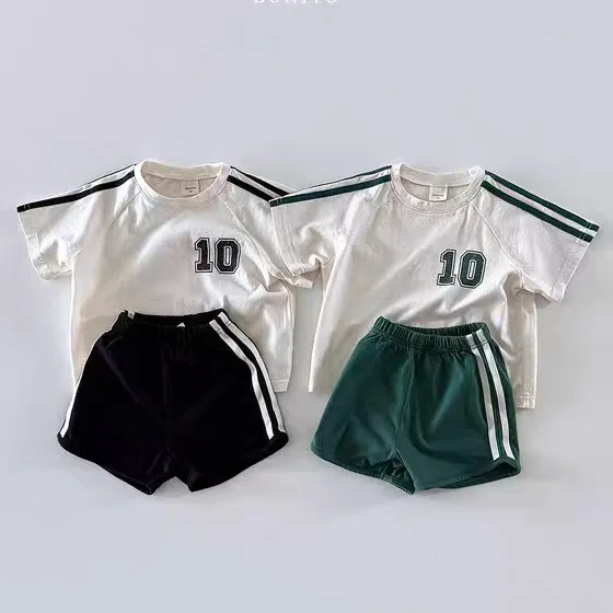 Description Picture 2 of item2025 Summer New Children Short Sleeve Clothes Set Boys Letter T Shirts + Shorts 2pcs Suit Fashion Casual Kids Girls Sports Set