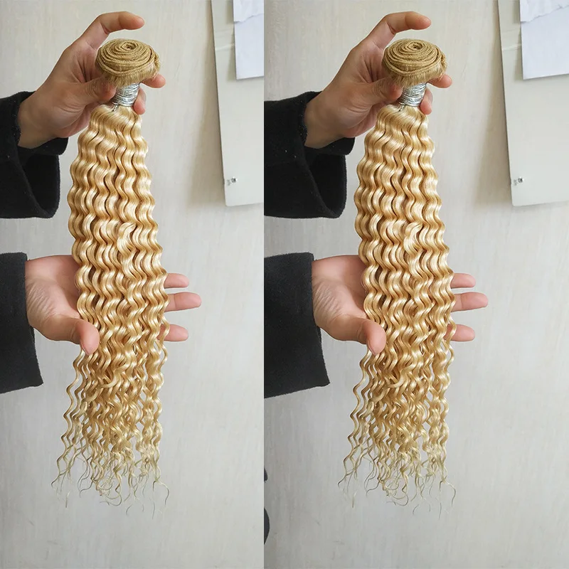 613 Blonde Deep Wave Human Hair Bundles 100g/PC Double Weft Hair Extensions Brazilian Virgin 8-30 Inch Full End