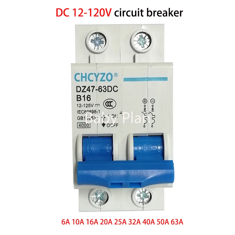 Disjuntor Solar de Peças Disjuntor de Células 16a 20a 32a 40a 63a 63a para Bicicleta Elétrica 12v 24v 36v 48v 60v 72v 96v