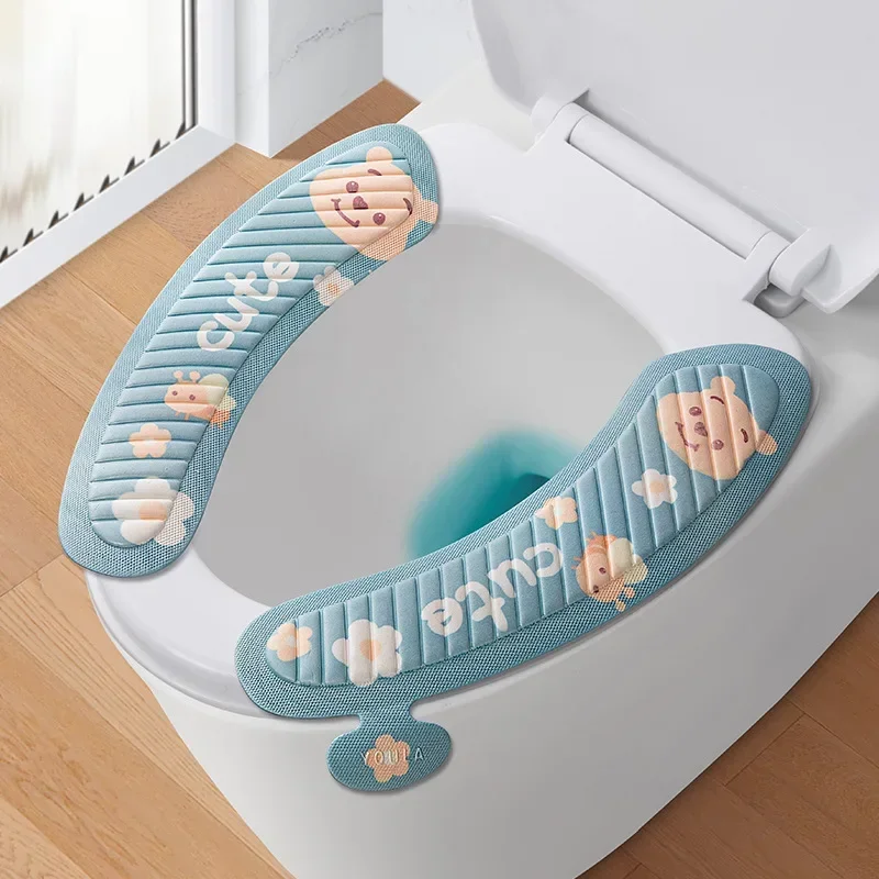 Waterproof Cushion Toilet Sticker, Household Cartoon Washable Toilet Mat Sticker, Summer and Four Seasons Decoration