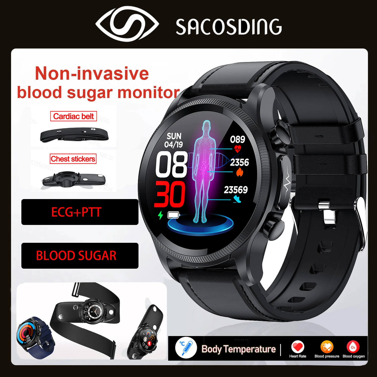 2022 NewBlood Sugar Smartwatch ECG PPG Body Temperature Health 
