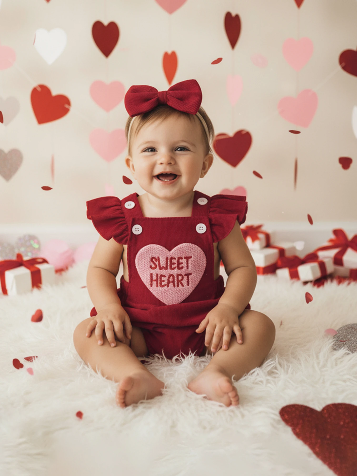 Baby Girl Valentines Outfit Letter Love Heart Embroidered Ruffled Trim Flying Sleeve Romper and Bow Headband 2 Pcs Set S13ed55235e644782b604ff768f2fc9c3D