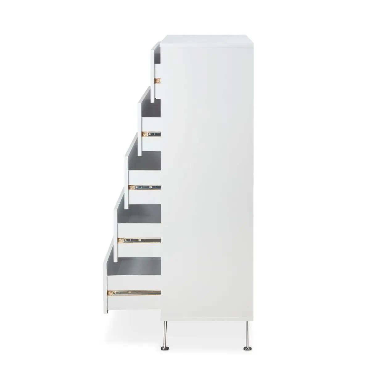 5 Drawer Cabinet Dresser Chest Wardrobe in White/Walnut with Metal Handles & Legs[US-W]