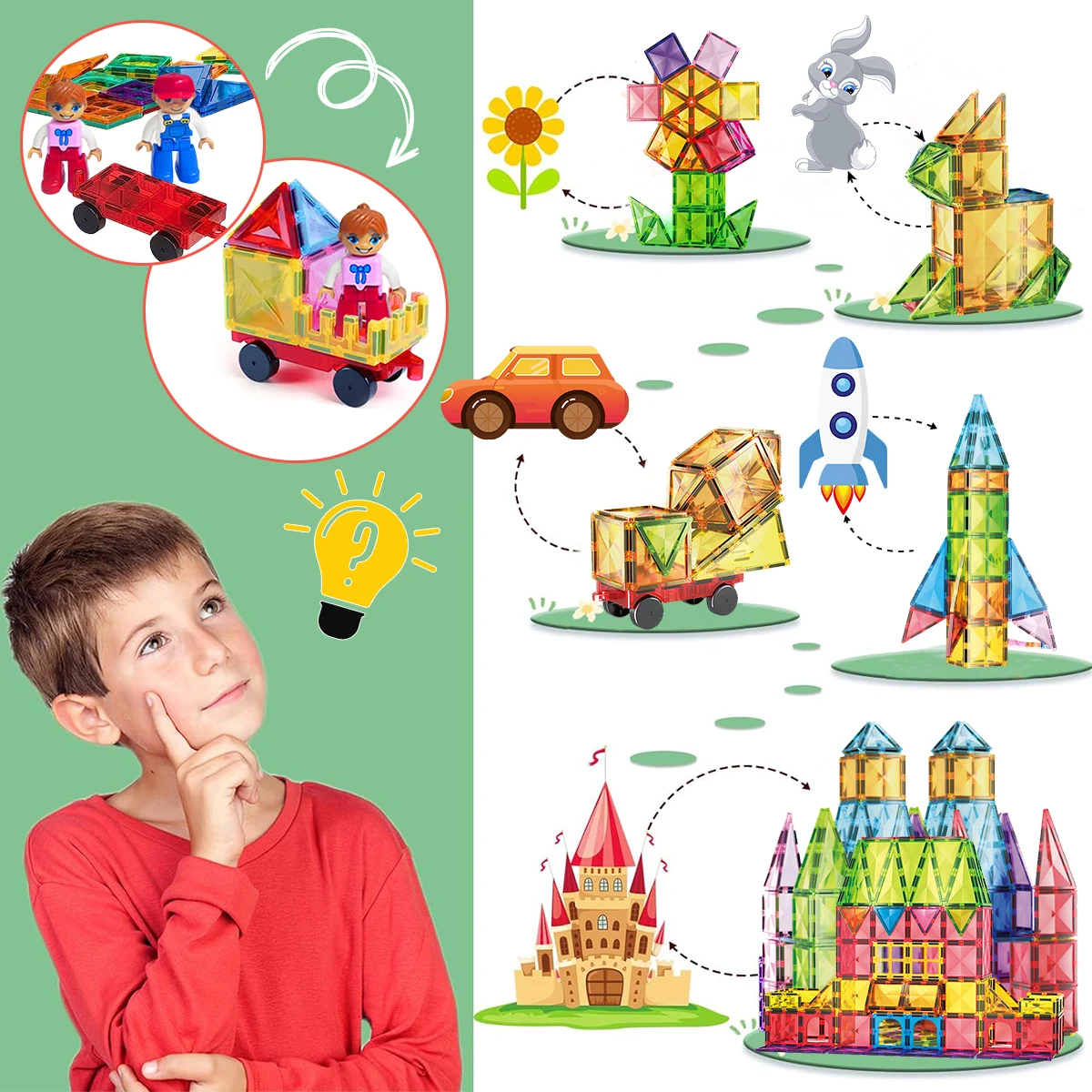 Bloques de Montessori para ni&ntilde;os construcci&oacute;n magn&eacute;ticos，3D Modelo DIY de construcci&oacute;n dise&ntilde;ador，ni&ntilde;o y ni&ntilde;a, regalo