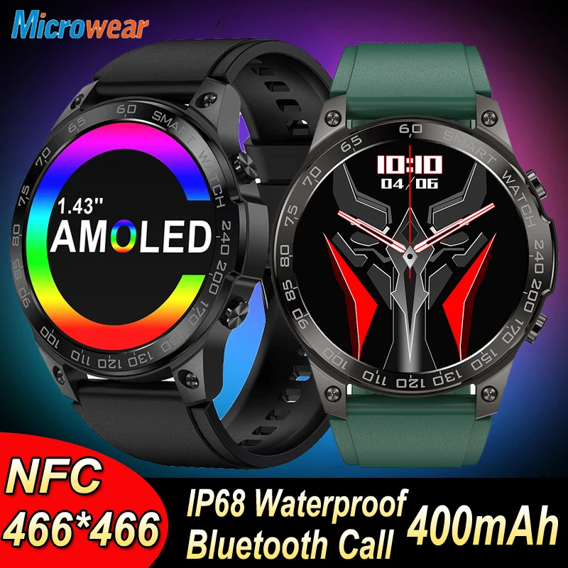 

NFC Smart Watches Men 1.43'' AMOLED 466*466 400mAh Blue Tooth Call Waterproof Smartwatch Heart Rate Blood Pressure Monitoring