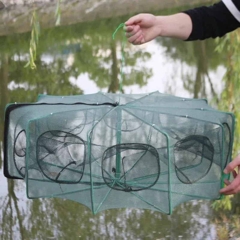 Fishing Net Mesh Folded Hexagon 6 Holes Fish Shrimp Trap Network Automatic Trap Crayfish Scavenger Fish Catcher Baits Cast Mesh