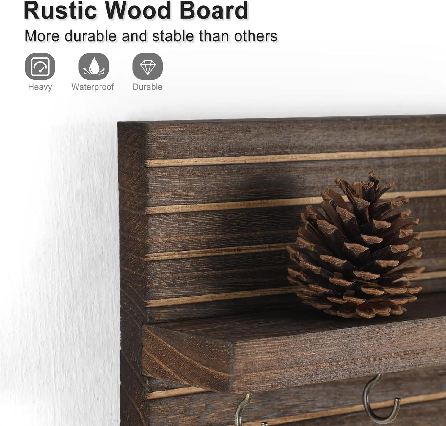 Decorative Key Holder for Wall with Shelf, Entryway Shelf with Hooks Holds Leashes, Jackets and Glasses – Sturdy Wood Key Holder 5