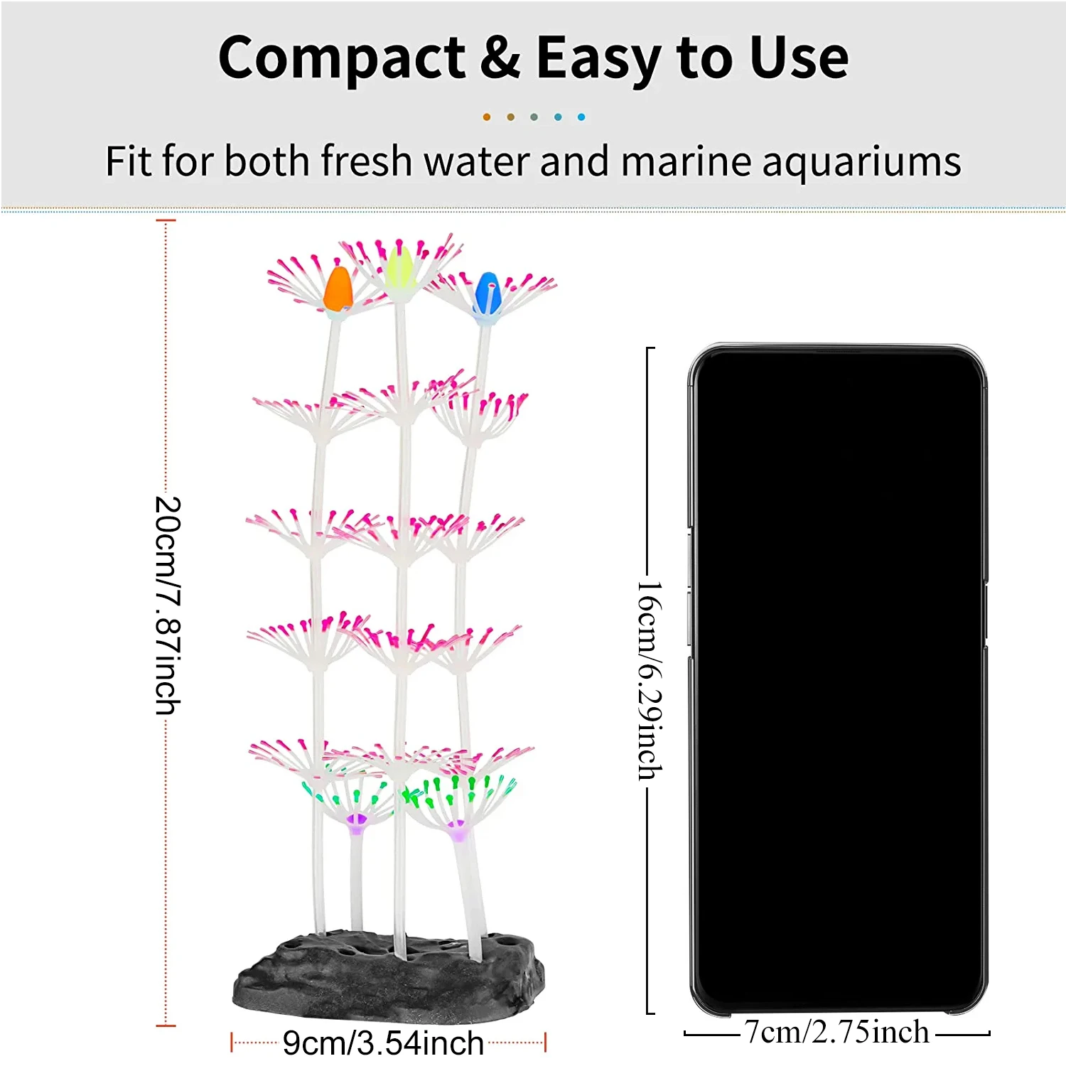 Glowing silicone coral aquarium decor with suction cups fish-safe UV-activated plants for saltwater freshwater tank setup