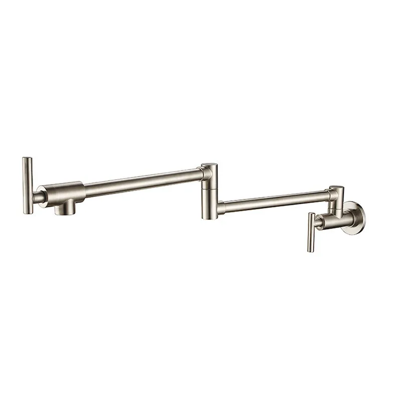 Brushed Gold Pot Filler Tap Wall Mounted Foldable Kitchen Faucet Single Cold Nickel Sink Tap Rotate Folding Spout Black SUS304 2