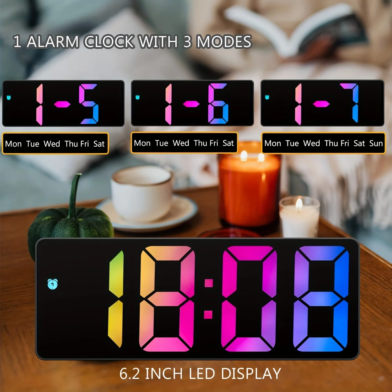 Creative Number Clock Color Nightlight Temperature Calendar Alarm Clock LED Large Number Electronic Backlight Home Decor wall clock digital wall clock