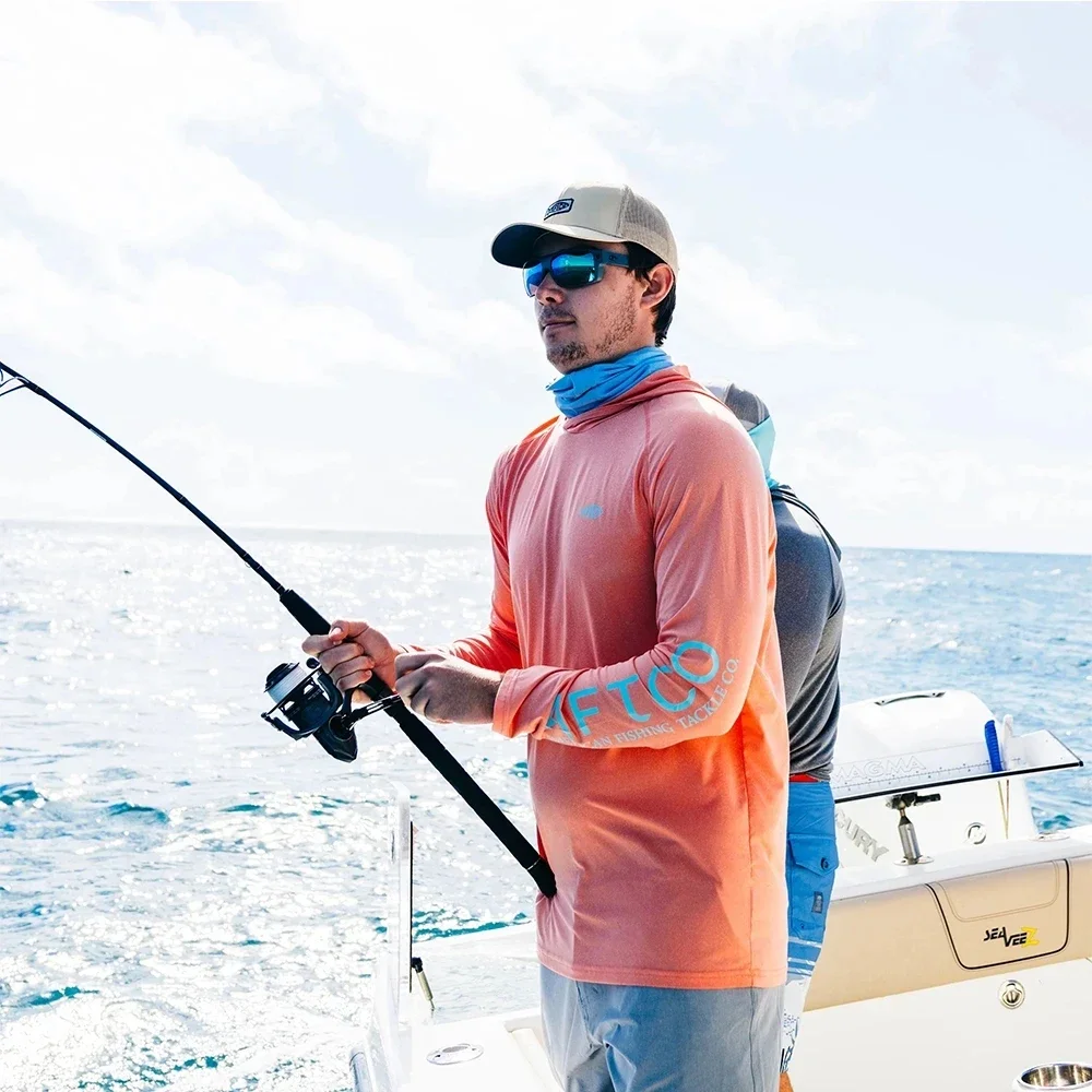 AFTCO Fishing Shirts Men Outdoor Fishing Clothing Summer Long Sleeve Hoodie  Anti-UV Fishing Shirts Upf 50+ Camisa De Pesca