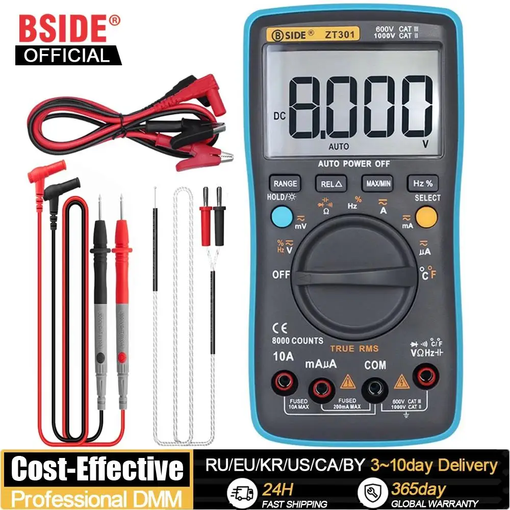 

BSIDE Digital Multimeter Auto Range True RMS 8000 High precision Ammeter Voltmeter Smart Capacitor Temperature NCV Ohm Hz Tester