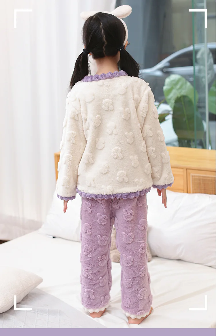 Cinnamoroll Pajamas Set Thicken Children Sanrio Kuromi Hello Kitty Boy Girl Flannel Fleece