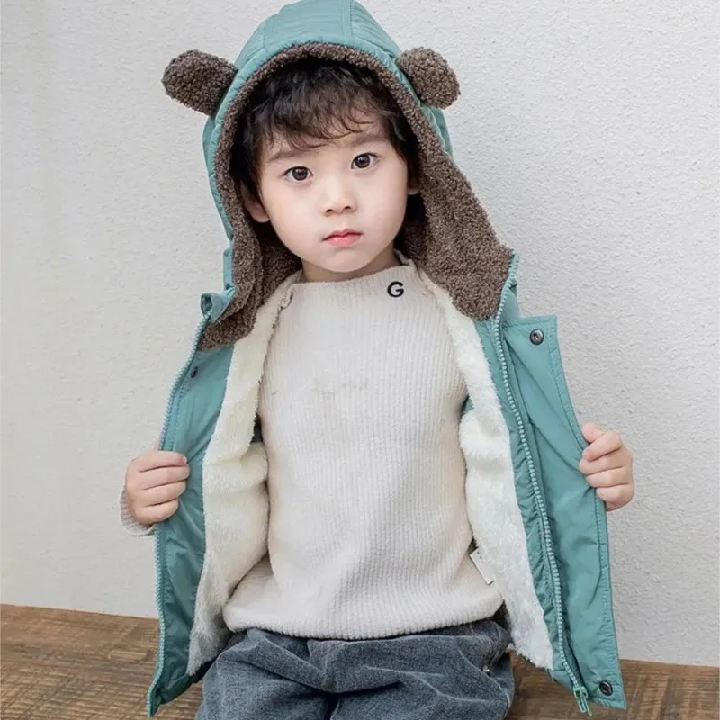 Kids Bear Ear Hooded Puffer Vest with Fleece Lining Children's Warm Sleeveless Jacket 2-6 Y
