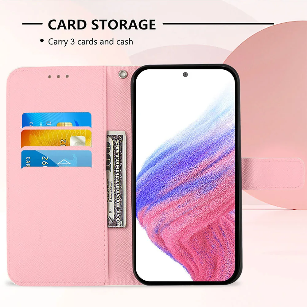Cartoon Painted Leather Flip Wallet Phone Case with Card Slot Holder