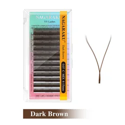 NAGARAKU Premium Soft Brown YY Shape Eyelash Extensions - 9mm (Dark Brown YY)