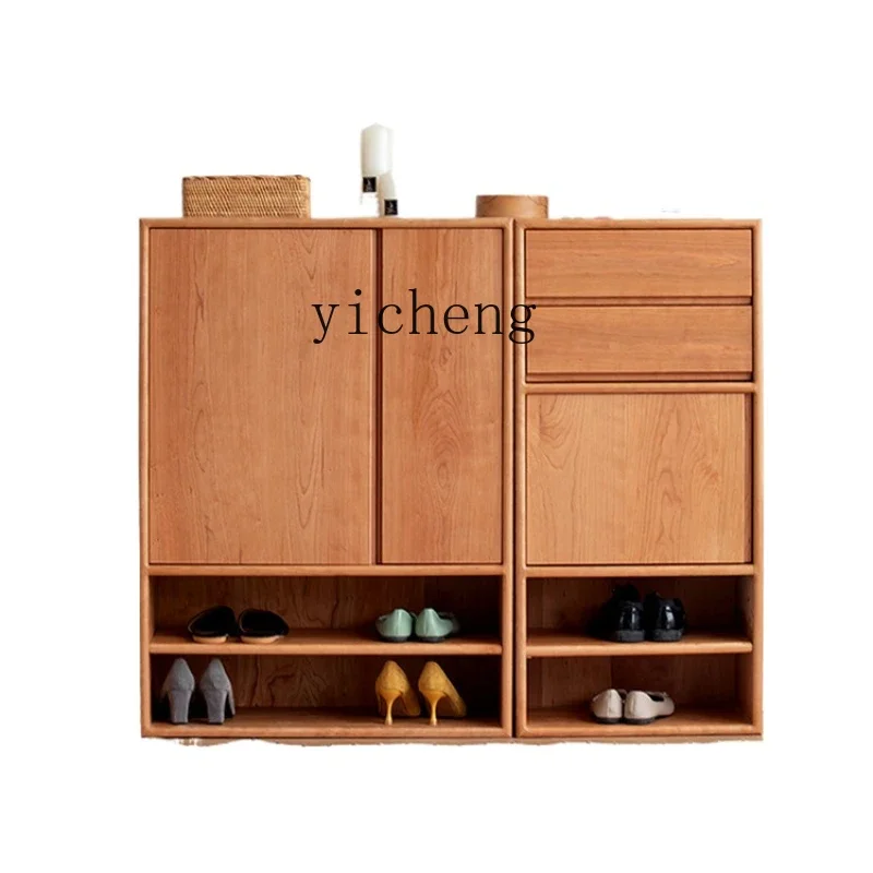 

ZC Small Apartment Solid Wood Shoe Cabinet Cherrywood Multi-Functional Hall Home Locker Large Capacity Entrance Cabinet