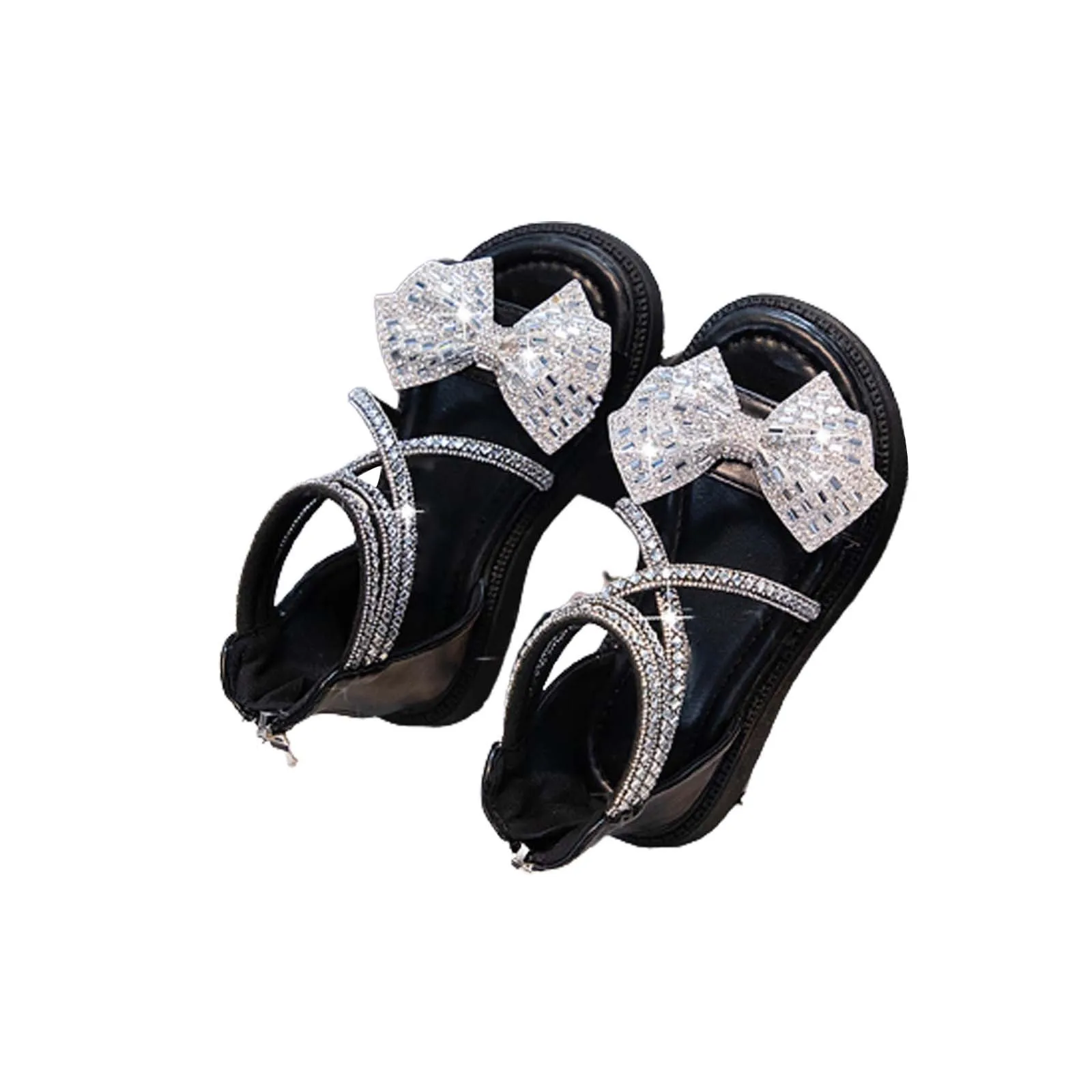 Summer New Rubber Sole Lightweight Breathable Rhinestone Bow Girls Beach Sandals Girls Dress Sandals Size 12 4