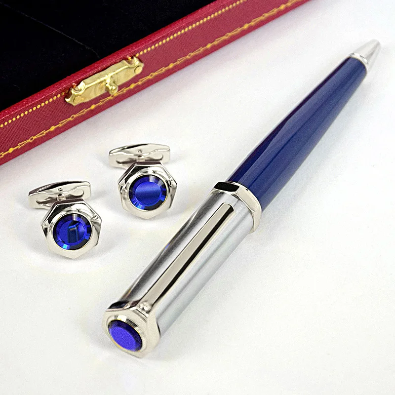 

VPR Heptagon CT Santos-Dumont Blue Luxury Ballpoint Pen With Serial Number Classic Style Business Cufflinks Gift Box Set
