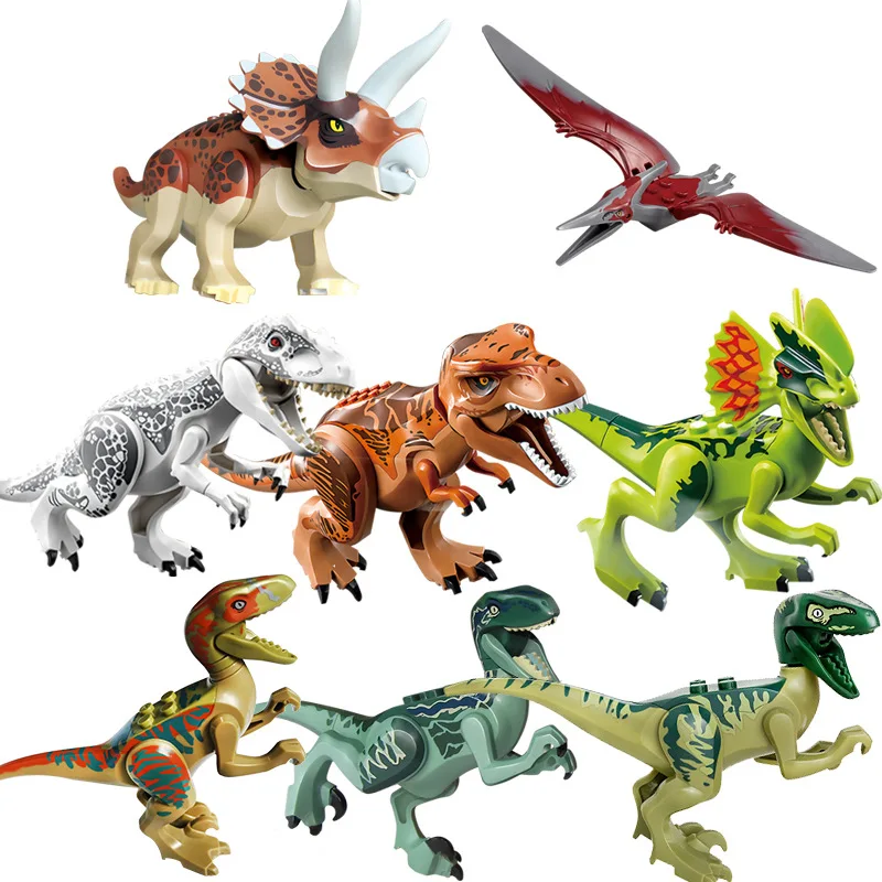 Juego de 8 piezas de dinosaurios jurásicos con bloqueo Tyrannosaurus Rex Spinosaurus Velociraptor Stegosaurus Bloques de construcción para niños