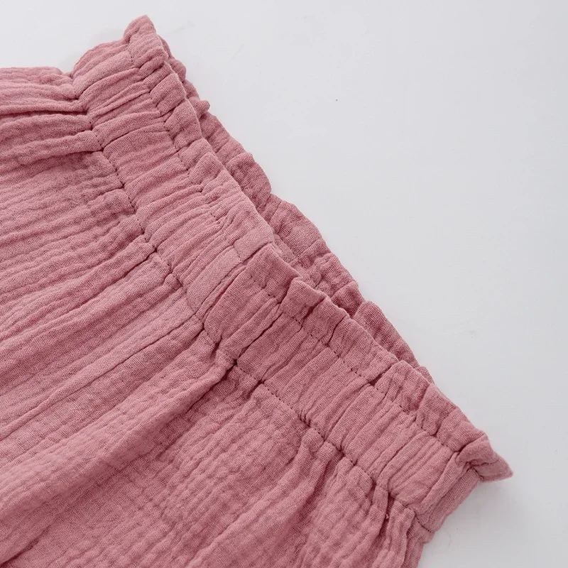 Summer New Girls Cool Loose Wide-Legged Pants Cotton Crepe Children's Daily Casual Elastic Waist Trousers