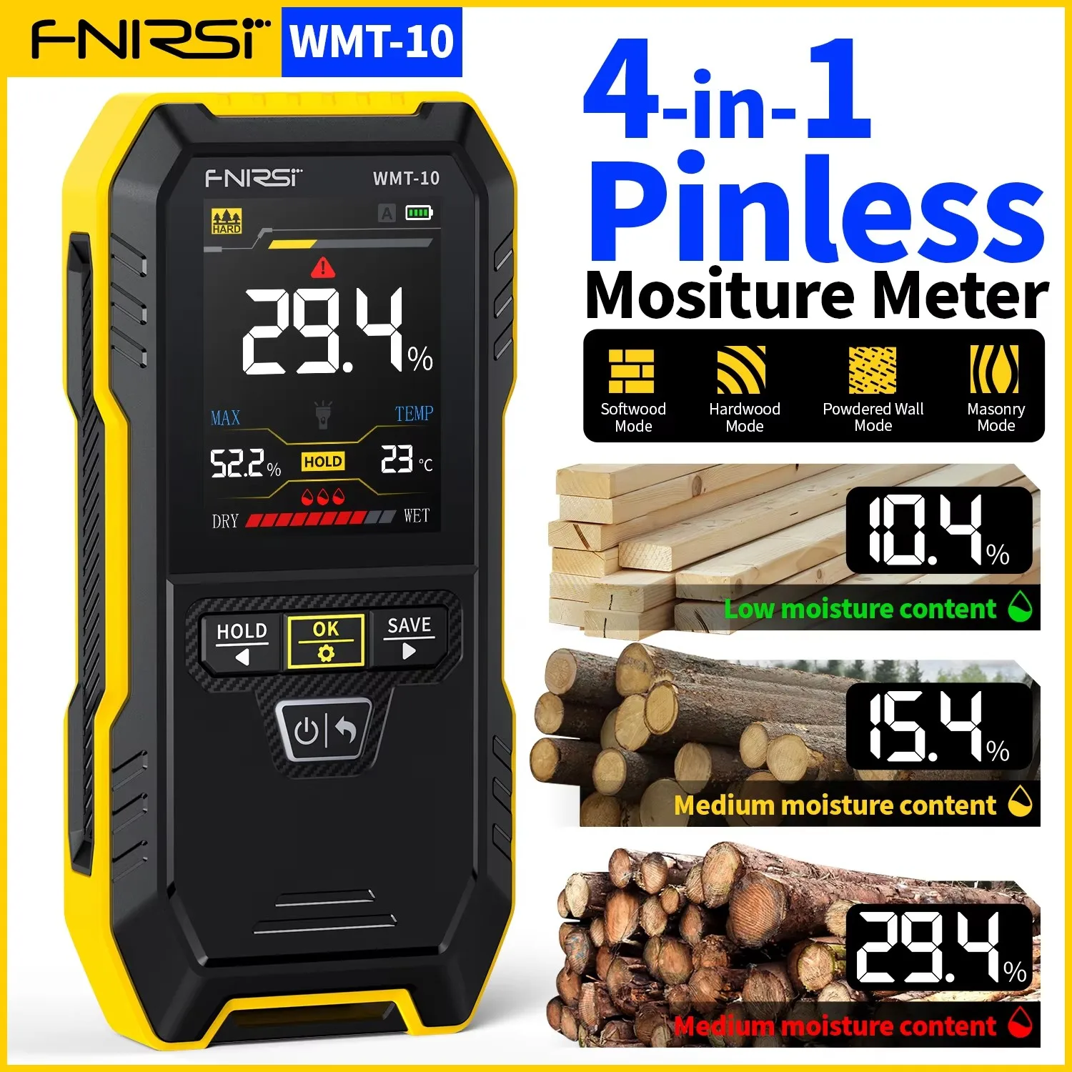 Inductive Wood Moisture Meter Hygrometer Non-contact Timber Damp Wall Detector Non-destructive Humidity Tester wood moisture meter