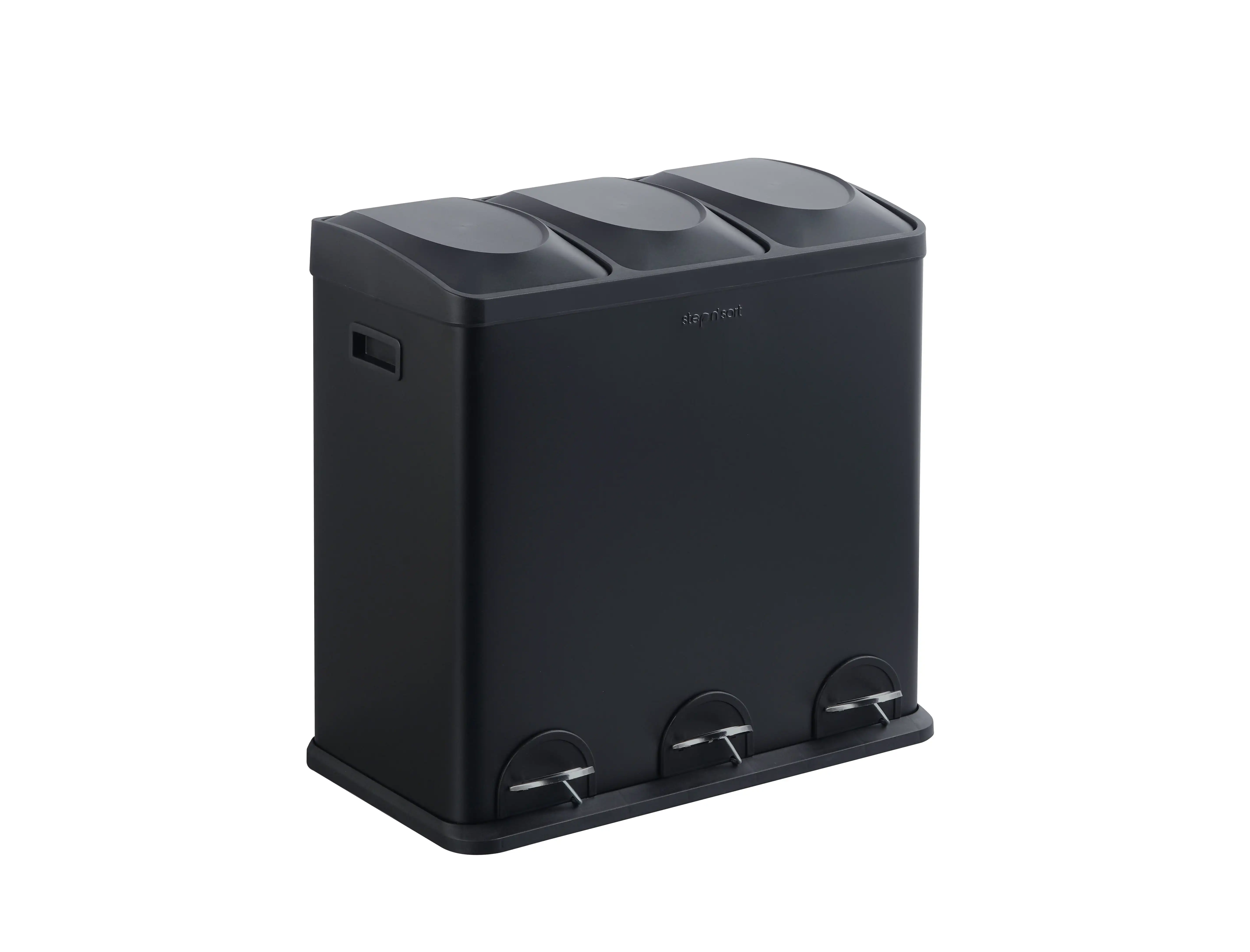 

16 gal 3 Compartment Stainless Steel Kitchen Garbage Can & Recycling,Black/Silver,waste sortable