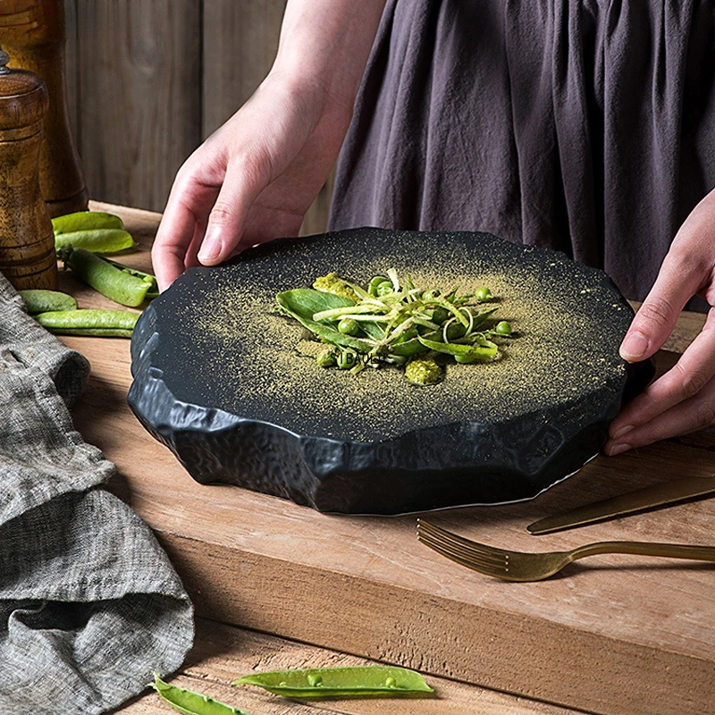 

Creative Stone Pattern Ceramic Plate Irregular Restaurant Display Plate Service Tray 8 Inch Frosted Gold Plate Kitchen Plate