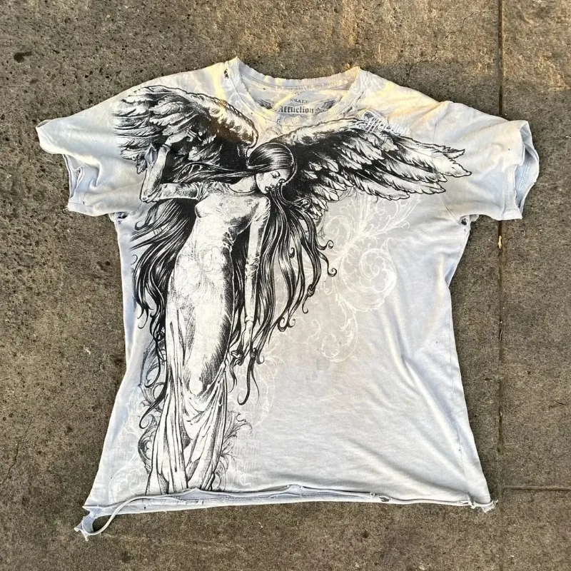 Y2k Crop Top E-Girl stapa ritratto aglietta estiva scollo a O aniche