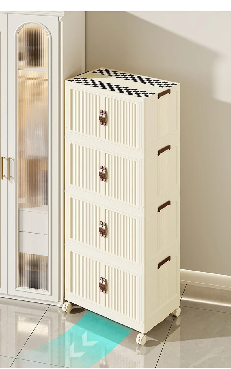 New Double Door Foldable Storage Drawer Cabinet For Living Room Organizer Cabinet With Wheels - 3 Layer