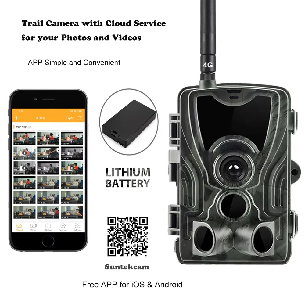 HC801PROLI 4K Hunting Trail Camera with Cloud ServiceLive Show App 4G LTE Network 30MP Night Vision 5000mAh Rechargeable Battery