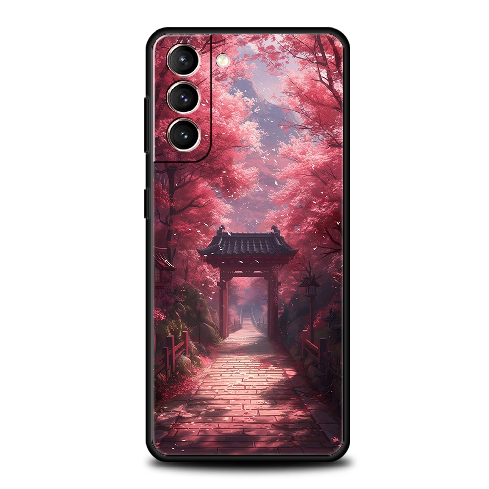 Japanese Temple & Cherry Blossoms Phone Case - Soft TPU