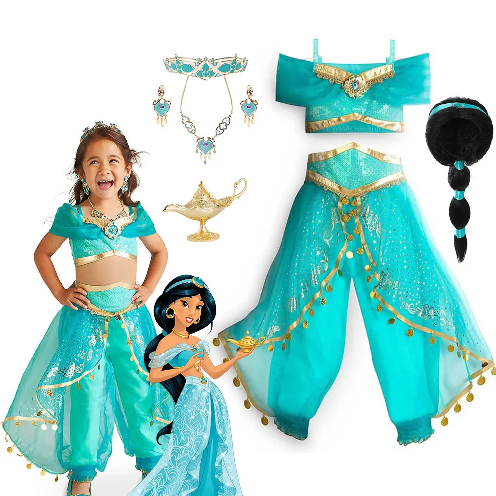 2024 Disney Aladdin Princess Jasmine Costume Cosplay Girl Fancy Birthday Party Dress Abbigliamento Per Bambini Fiaba Jasmine Clothes