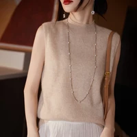 Women Sleeveless Tank High Quality Wool Knit Vest Tops All Seasons Half High Collar First-Line Ready-To-Wear Soft Solid Camisole - Image 4