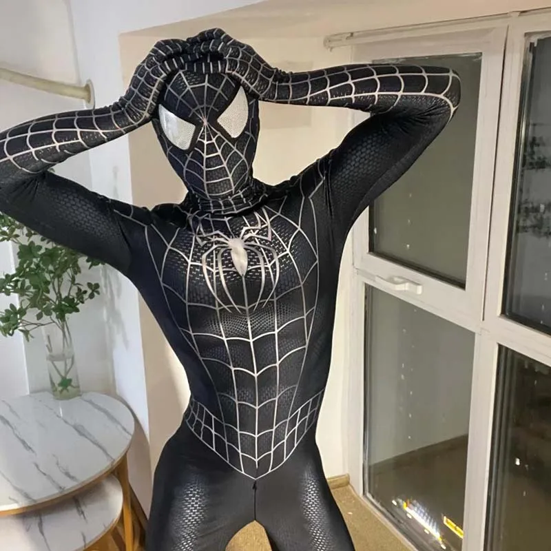 トビーマグワイアスパイダーマンコスチューム赤黒カラーブロックスリム