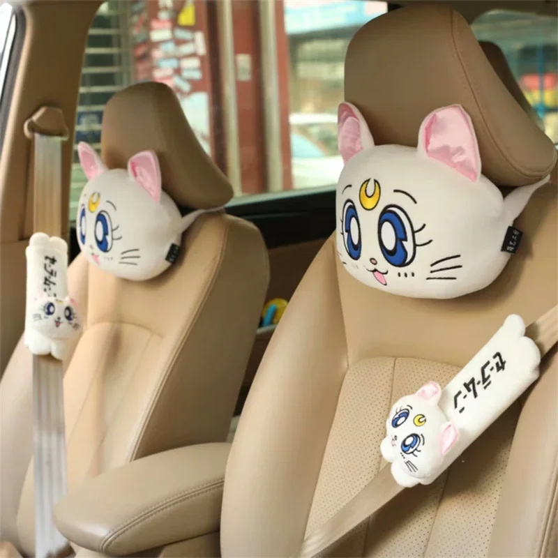 여성용 자동차 목 베개 백미러 커버, 귀여운 고양이 목 쿠션, 시트 벨트 어깨 패드, 범용 자동차 액세서리