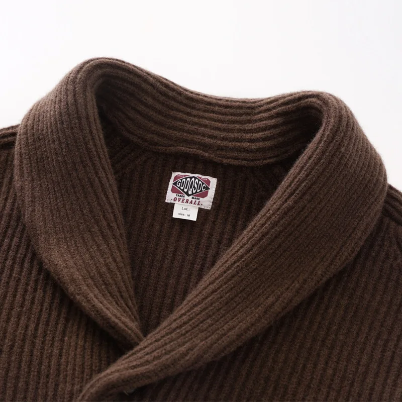 Wool Sweater Jacket Men Shawl Collar Cardigan Vintage Knitted Sweatercoat Amekaji Classic British Thick Thermal Winter Coat