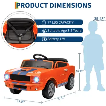 12V Kids Ride on Car With Remote Control, Electric Car Toy LED Lights & Music With For Children Ages 3-7 2