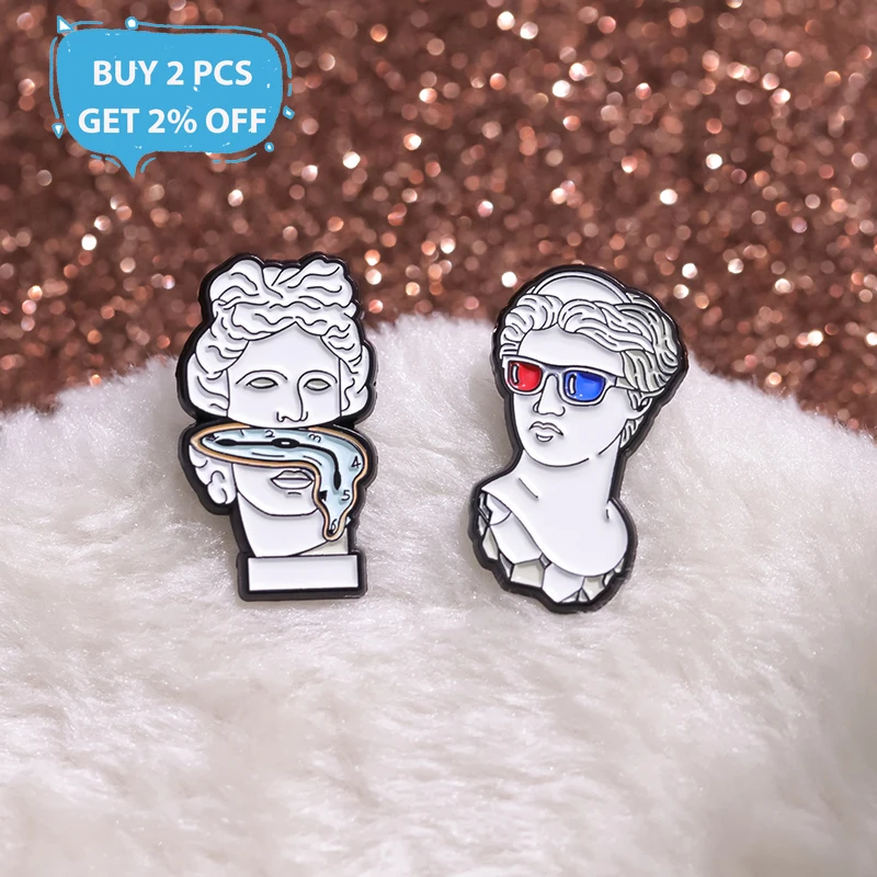Van Gogh Gips Statue Brosche Emaille Pins Benutzerdefinierte Skulptur Kunst Revers Rucksack Abzeichen Zubehör Lustige Schmuck Geschenk Großhandel – Detail 2