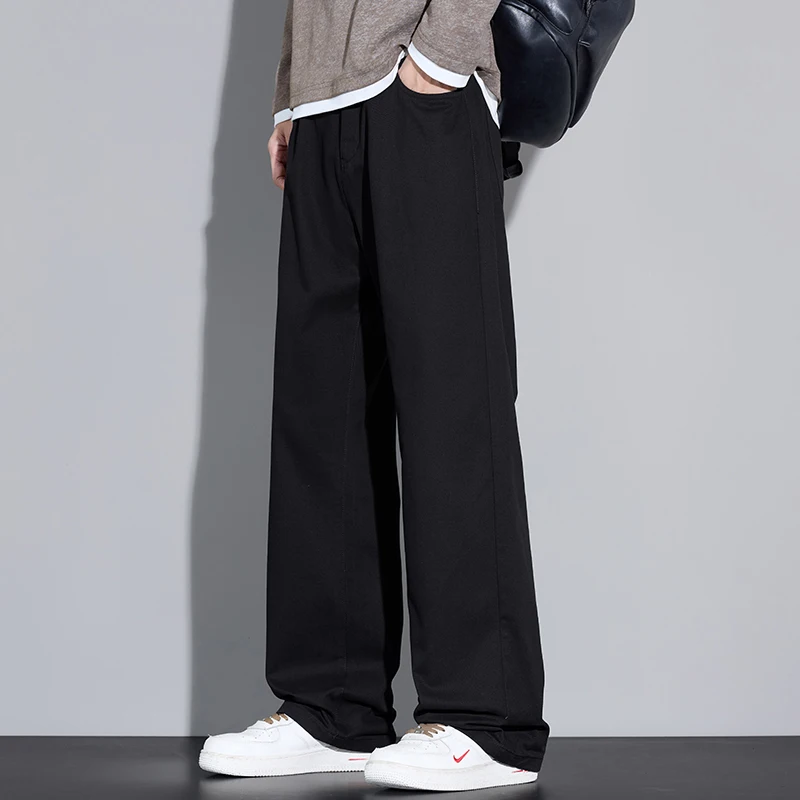 Cotton Men's Baggy Wide-leg Pants Soft Breathable Loose Straight Casual Trousers Spring Autumn Korean Streetwear