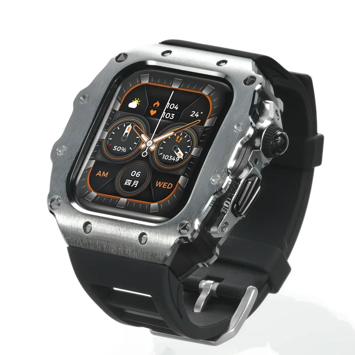 Deluxe Stainless Steel Watch Case with Silicone Pin Buckle
