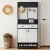 Entryway Bedroom Armoire,Shoe Cabinet,Wardrobe Armoire Closet, Drawers and Shelves,  Handles,  Hanging Rod, white and black 1