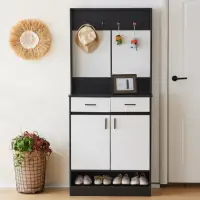 Entryway Bedroom Armoire,Shoe Cabinet,Wardrobe Armoire Closet, Drawers and Shelves,  Handles,  Hanging Rod, white and black 1