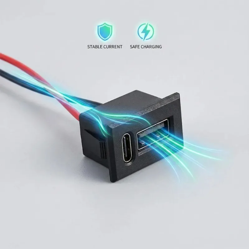 듀얼 타입 C USB 소켓 암 커넥터 차대 장착형 2포트 전원 충전 어댑터 (자동차 대시보드용 차량 액세서리)