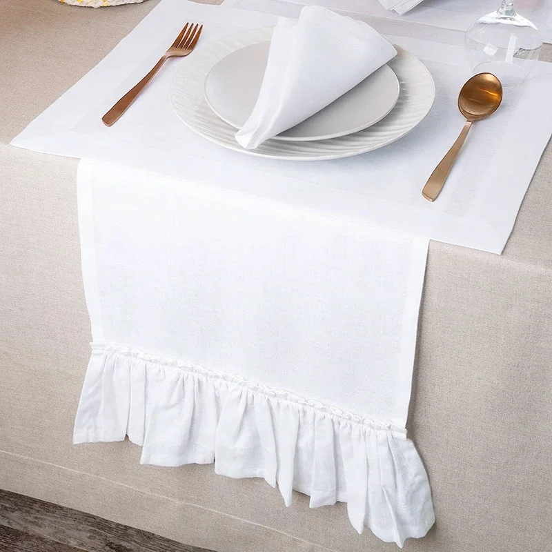 100% Cotton Ruffle White Table Runners for Rustic Wedding Decoration Baby Shower Birthday Party Living Room Kitchen Dinner Decor 3