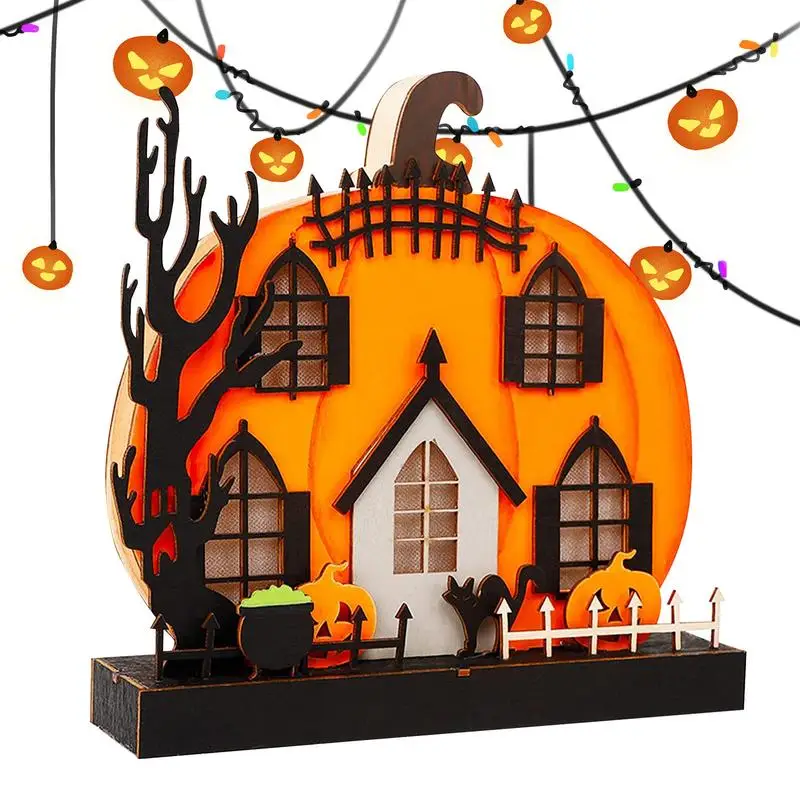 

Tabletop Pumpkin Wooden Craft LED Hanging Pumpkin Lantern Light Ghost Lamp Candle Tabletop Decor With Pumpkin House Ornament