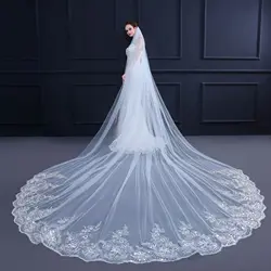 Luxurious Lace Edge Wedding Veil with Sequins and Comb - 400cm (WHITE)