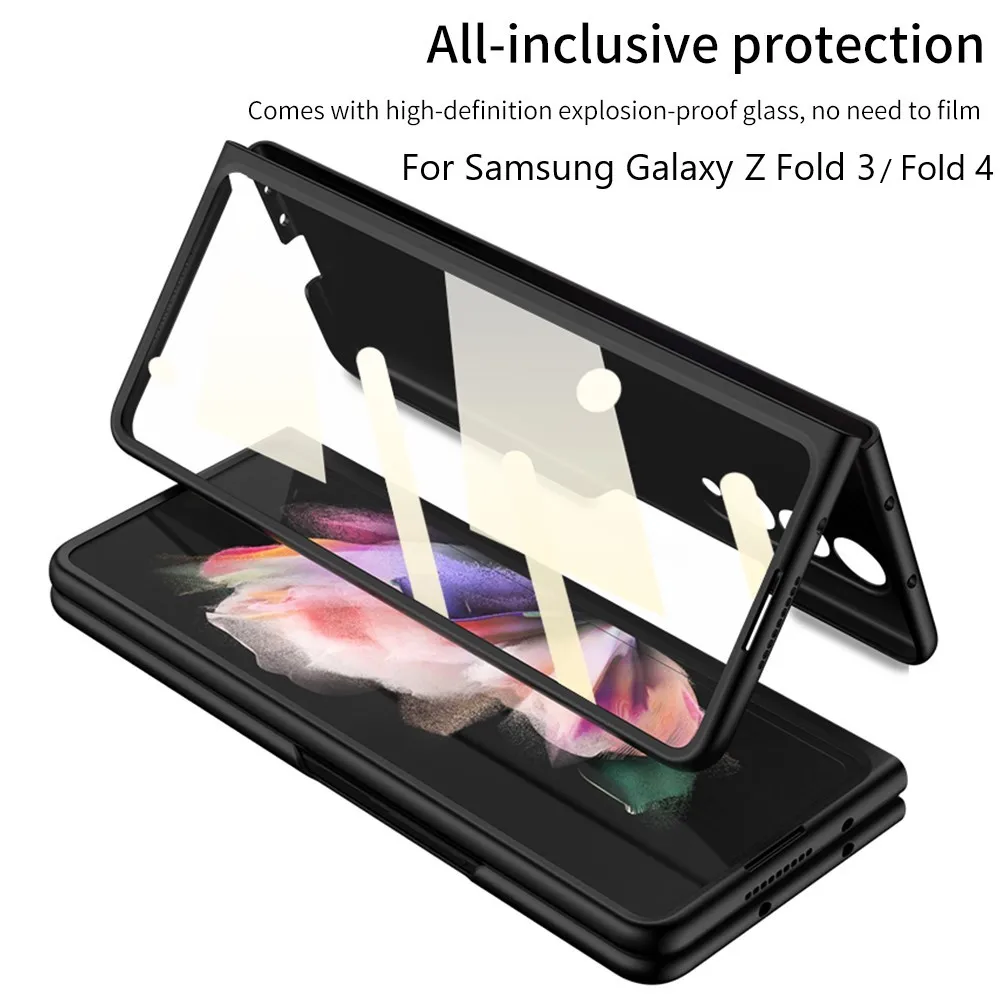 Ultra-thin Dropproof Folding Phone Case For Samsung Galaxy Z Fold 3 Fold 4 5G Fold3 Fold4 Case Cover with HD Tempered Glass Film